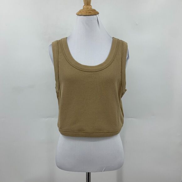 Madewell Crewneck Crop Tank Womens XL Extra Large Seed Khaki Waffle Knit Fitted - Picture 2 of 15